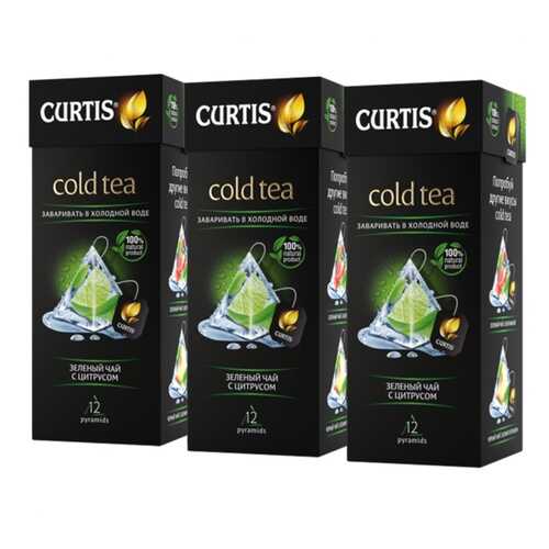 Чай Curtis Cold Tea, зелёный с цитрусом, 12 пирамидок х 3 упаковки в Магнит