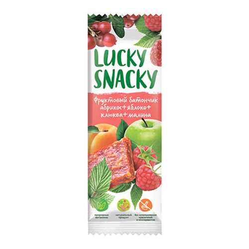 Батончик Lucky Snacky фруктовый с абрикосом яблоком клюквой и малиной в Магнит