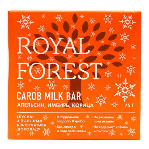 Шоколад из кэроба с апельсином, имбирем и корицей Carob milk bar Royal Forest 75 г в Магнит