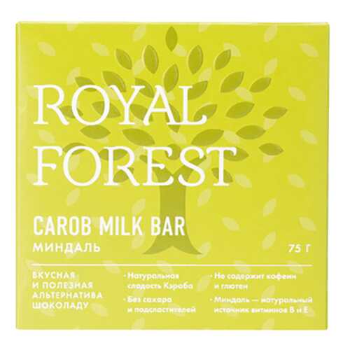 Шоколад Миндаль Carob milk bar Royal Forest 75 г в Магнит